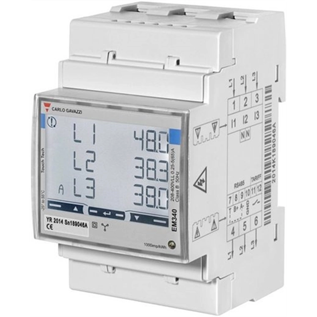 Carlo Gavazzi | Älykäs tehomittari, 3 vaihe, 65A asti | EM340 MID-sertifikaatti