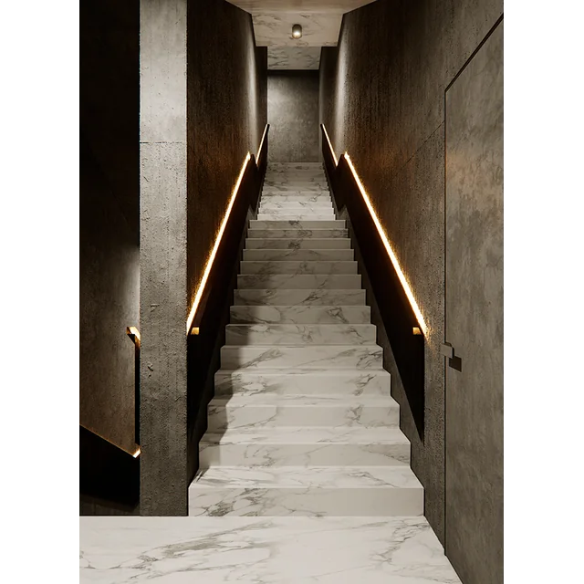 Carrelage d'escalier en marbre avec GREY VEIN, GREY STREAM 100x30 HIGH GLOSS