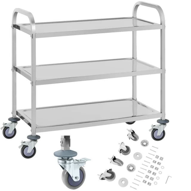 Carrello cameriere catering 3 ripiano per 150kg acciaio inox Royal Catering RCSW 3A