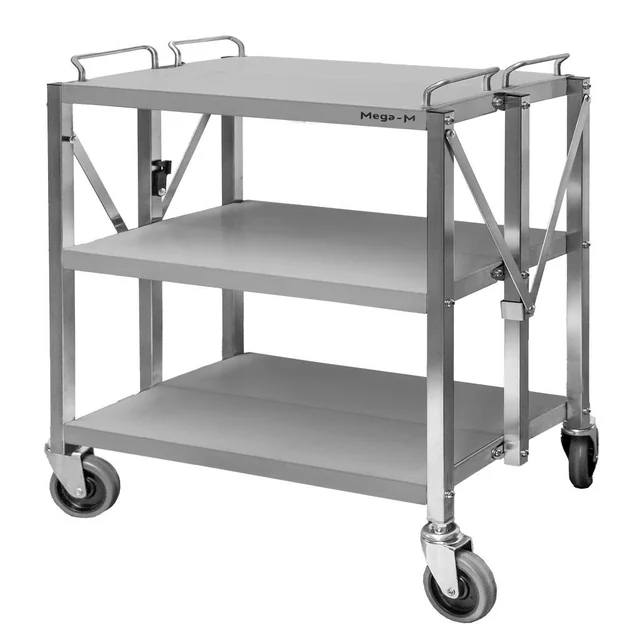 Carro de catering para camarero, plegable 63,5x40x96cm 3-półki inoxidable