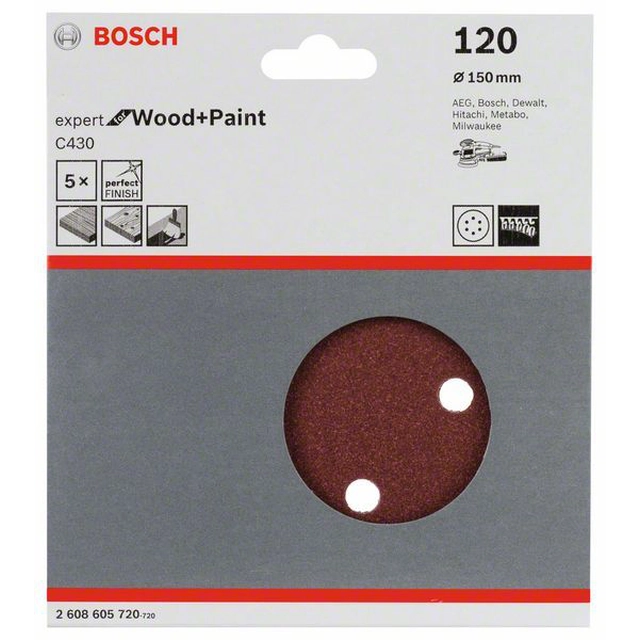 Carta vetrata BOSCH C430, confezione 5 pz.150 mm,120