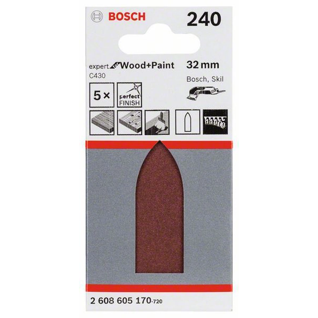 Carta vetrata BOSCH C430, confezione 5 pz.32 mm,240