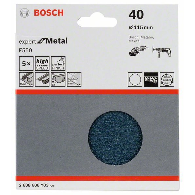 Carta vetrata BOSCH F550, confezione 5 pz.115 mm,40