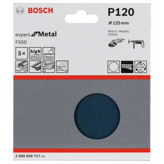 Carta vetrata BOSCH F550, confezione 5 pz.125 mm,120