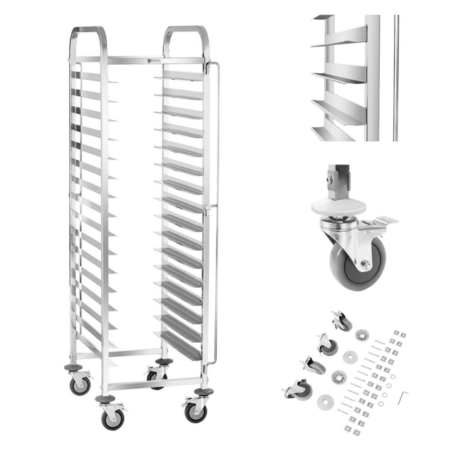 Cărucior pentru chelner catering pentru transportul 16 containere cu tăvi 60 x 40 cm Royal Catering RCTW-16TB.1