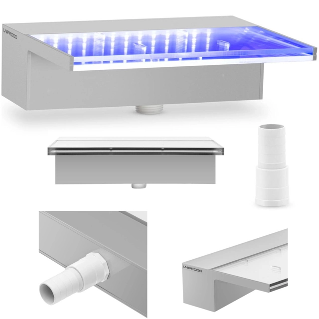 Cascada de pared con caño de cascada para estanque de jardín LED 30 cm salida 135 mm