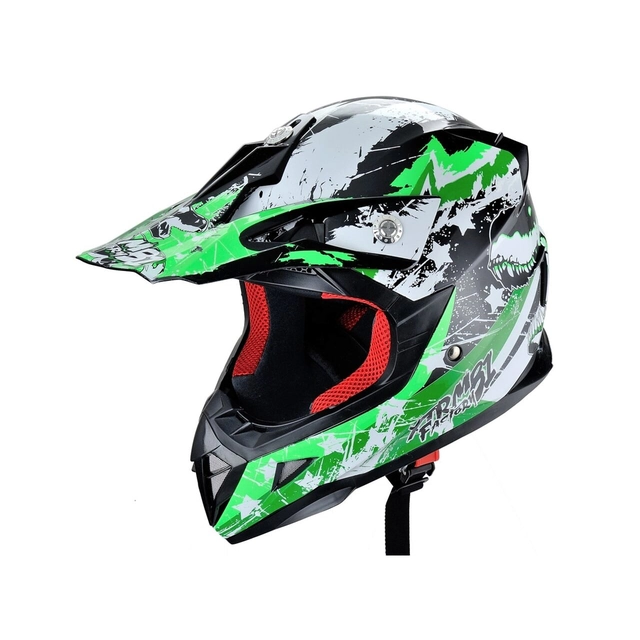 Casque moto intégral VTT HECHT 54915L, design mosaïque, matériau ABS, taille L 59-60 cm, vert