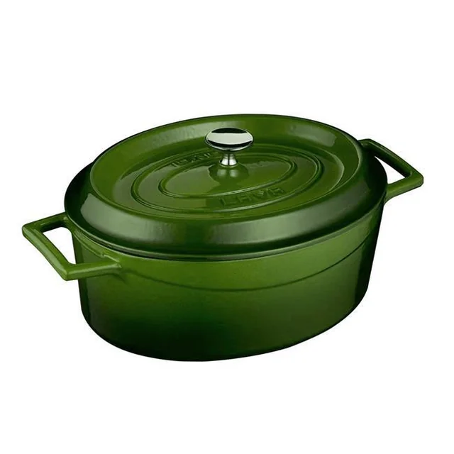 Cast iron pot oval 25x31cm, green