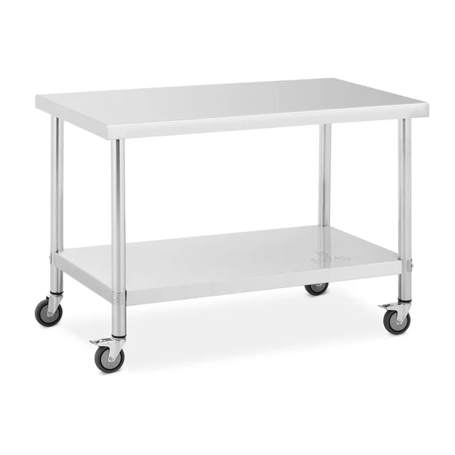 Catering table on wheels 120 x 70 cm with shelf