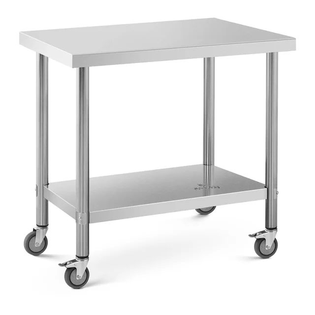 Catering table on wheels 90 x 60 cm with shelf