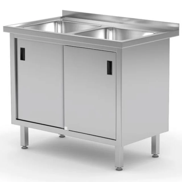 Catering work sink with sliding door cabinet DOUBLE 100x60x85 cm - Hendi 813690