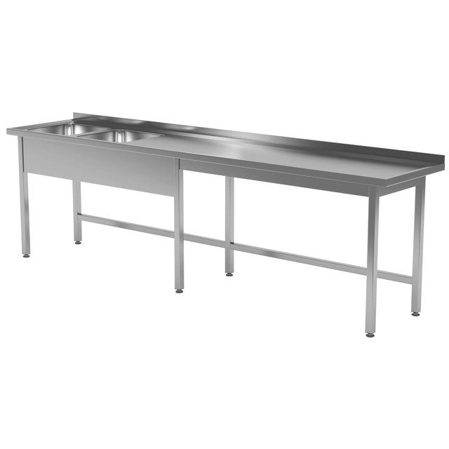 Cateringbord i rostfritt stål med 2 diskbänkar 220x60x85 Polgast 221226-6