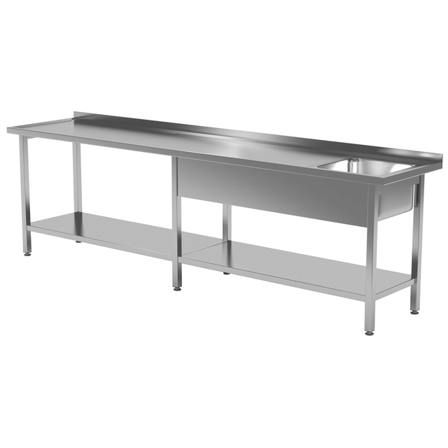 Cateringbord i rustfrit stål med vask og hylde 210x60x85 Polgast 212216-6