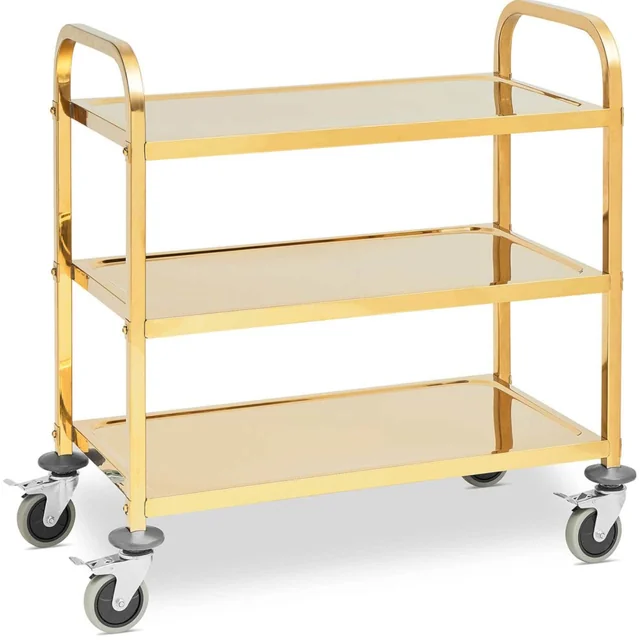 Cateringový číšnický vozík pro obsluhu 3 police 79.5 x 44.5 cm až 240 kg – zlatá
