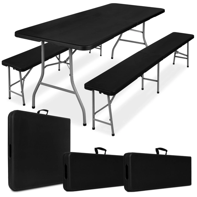 Cateringový set FETA BLACK stůl 180 cm + lavice 2