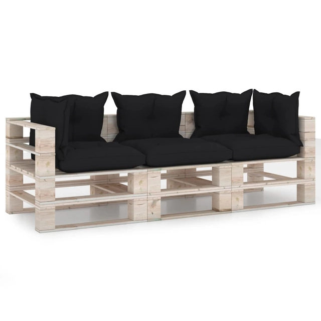 Lumarko Garden 3-seater sofa made of pallets, with cushions, pine wood