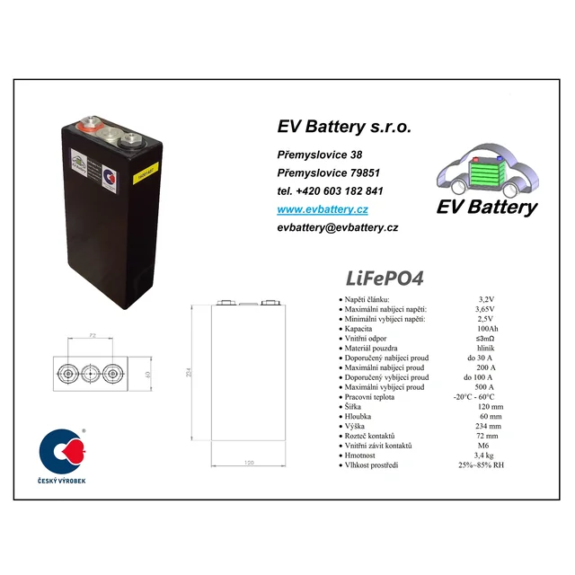 Ćelija EV baterije 3,2 V 100 Ah