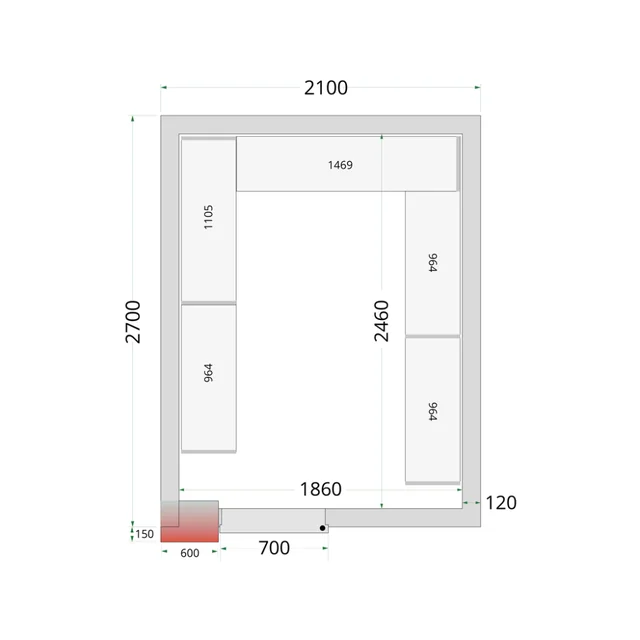 Cella di congelamento, cella frigorifera completa 2100 x 2700 x 2200 mm CRNF2127