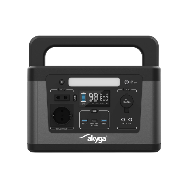 Centrală electrică portabilă 600W / 461Wh Akyga AK-PS-04 CEE 7/3 + USB-C PD 100W + 2x USB-A QC 3.0