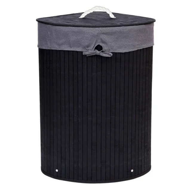 Cesto de roupa suja de canto em bambu 60L preto e cinza