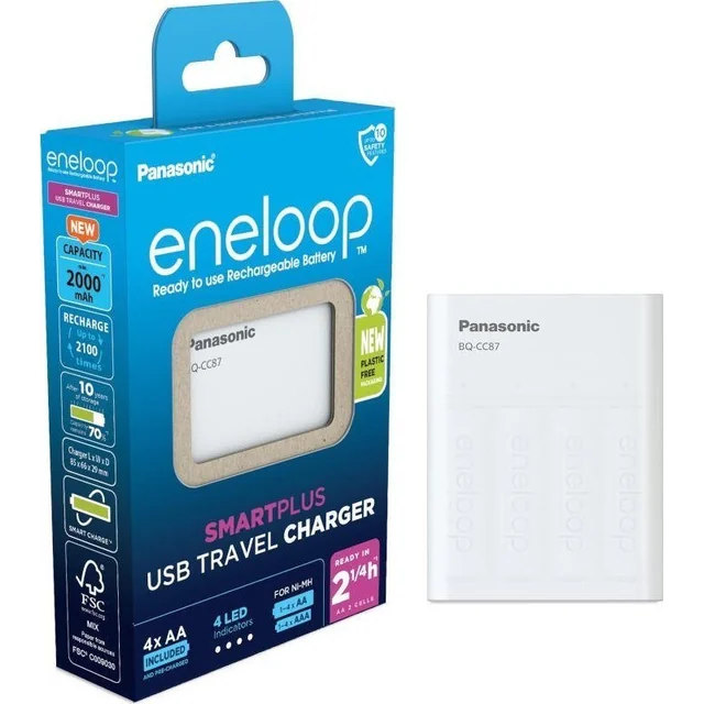 Cestovná USB nabíjačka Panasonic Eneloop Smart Plus BQ-CC87 (K-KJ87MCD40USB)