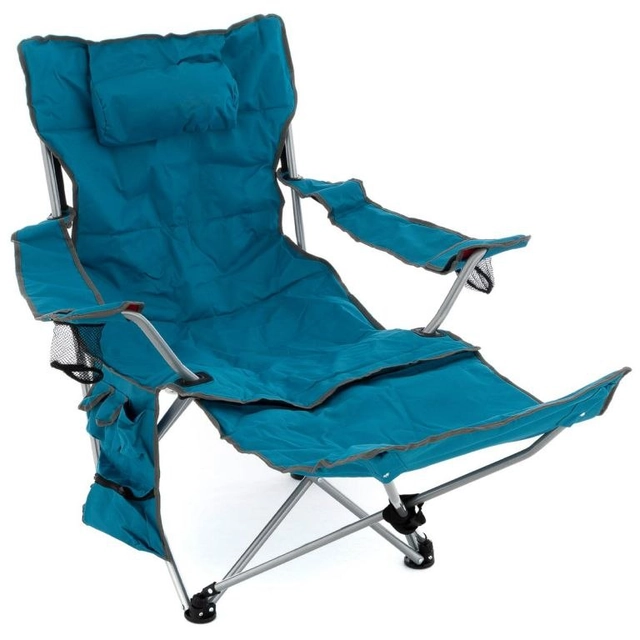 Chaise de camping avec repose-pieds amovible, bleu