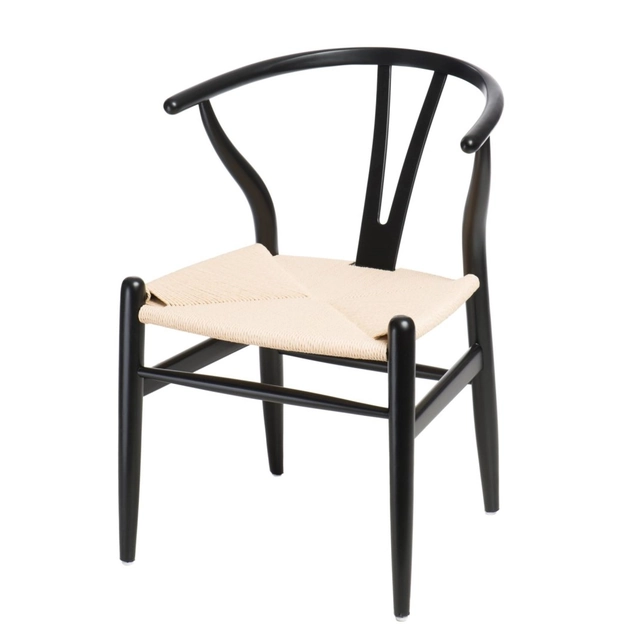 Chaise en osier noir naturel inspirée par Wishbone