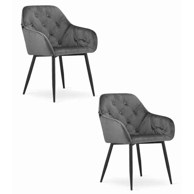 Chaise FORIO - velours gris / pieds noirs x 2