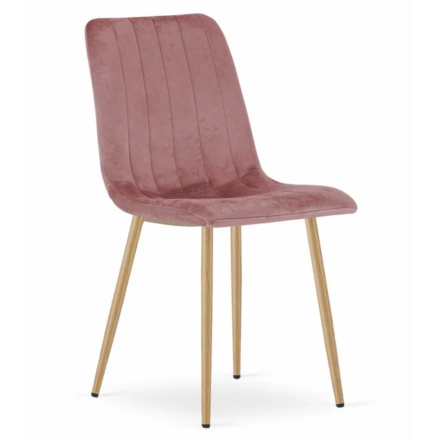 Chaise LAVA - velours rose / pieds couleur bois x 1