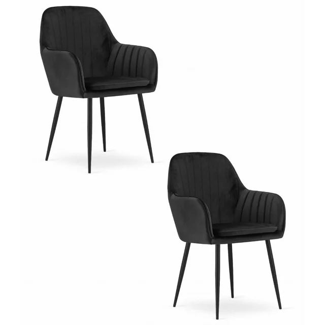 Chaise LUGO - velours noir / pieds noirs x 2