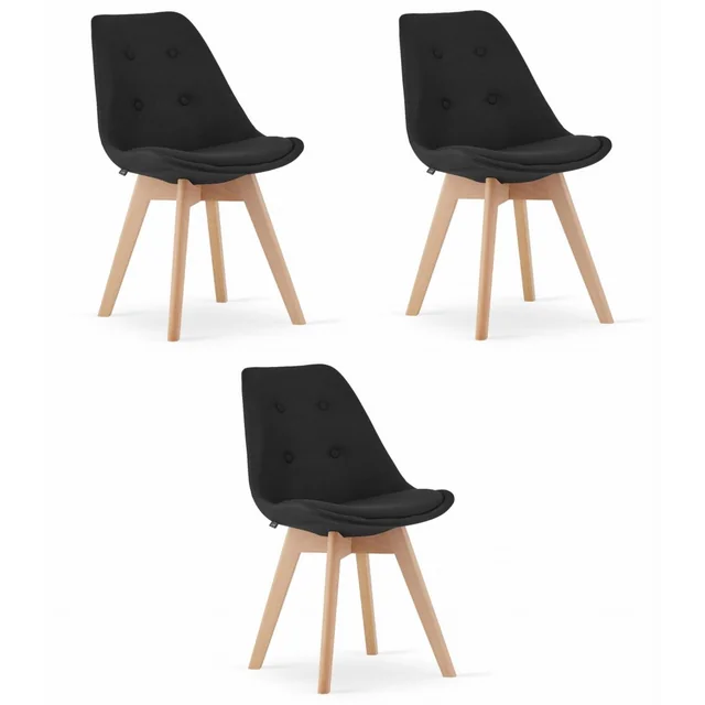 Chaise NORI - matière noire - pieds naturels x 3