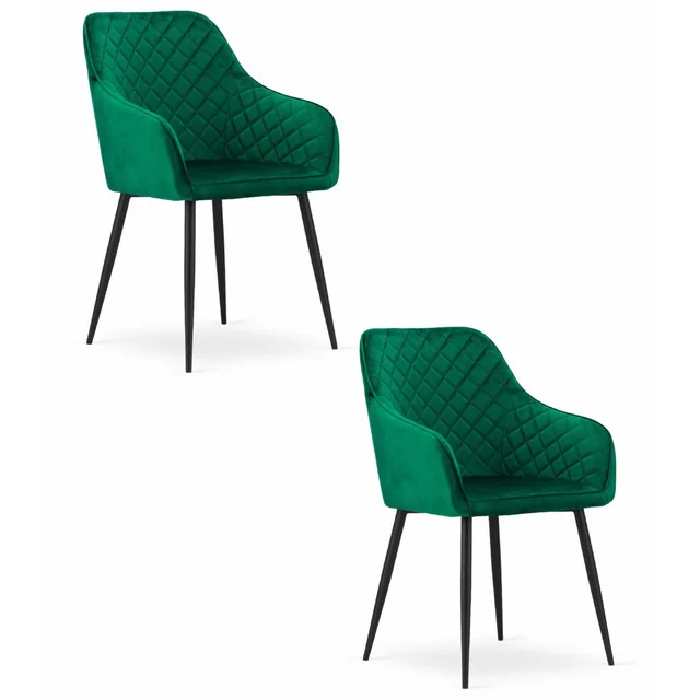 Chaise NUGAT - velours vert / pieds noirs x 2