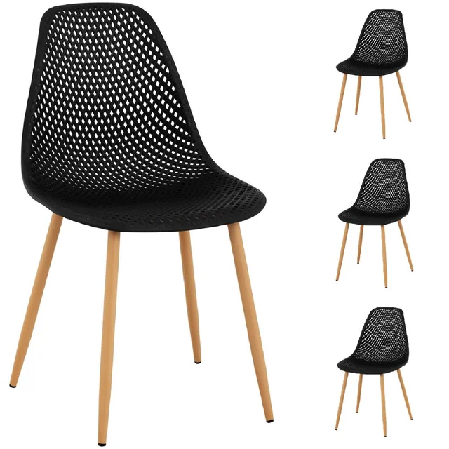 Chaise scandinave ajourée en plastique avec pieds en acier jusqu'à 150 kg 4 pcs noir