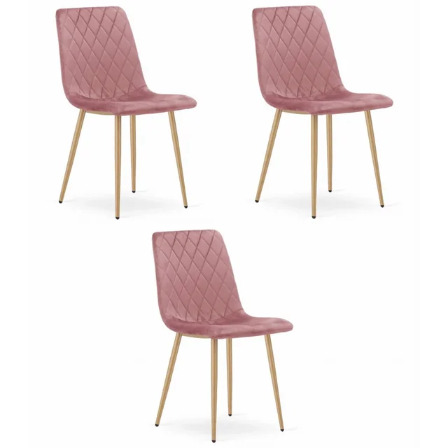 Chaise TURIN - velours rose / pieds couleur bois x 3