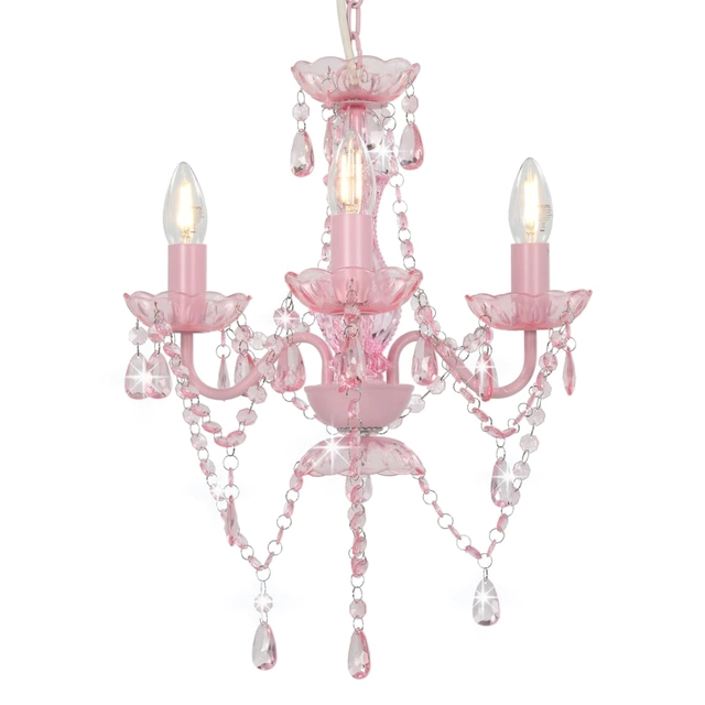 Chandelier with beads, pink, 3 x e14 lamps, round