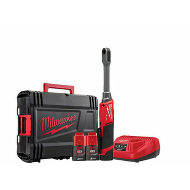 Chave catraca sem fio Milwaukee M12FPTR-202X 12 V | 14,4 mm Hexadecimal | 81 Nm | Carbono sem escova | 2 x 2 Ah bateria + carregador | No caso de serviço pesado