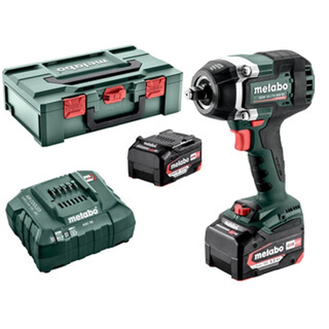 Chave de impacto sem fio Metabo SSW 18 LTX 800 BL 18 V | 800 Nm | 1/2 polegadas | Carbono sem escova | 2 x 5,2 Ah bateria + carregador | em metaBOX