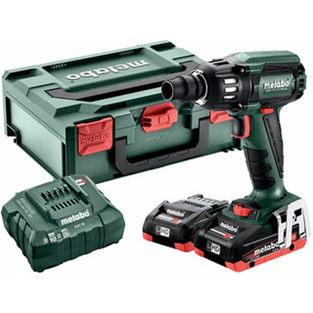 Chave de impacto sem fio Metabo SSW 18 LTX 400 BL 18 V | 400 Nm | 1/2 polegadas | Carbono sem escova | 2 x 4 Ah bateria + carregador | em metaBOX