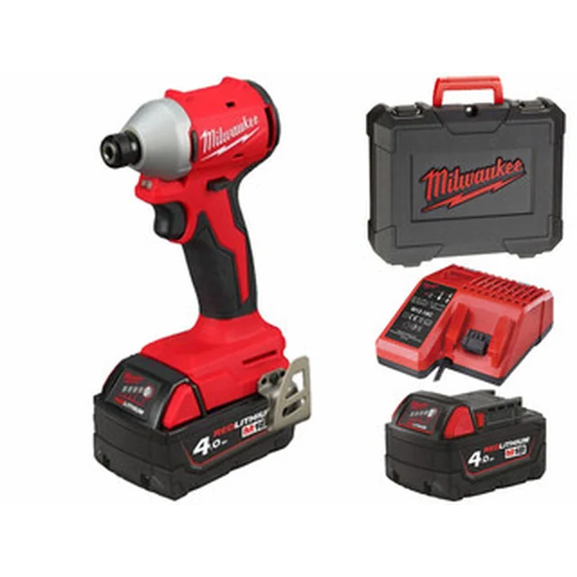 Chave de impacto sem fio Milwaukee M18 BLIDRC-402C com porta-bits 18 V | 190 Nm | 1/4 polegadas hexadecimal | Carbono sem escova | 2 x 4 Ah bateria + carregador | No caso de serviço pesado