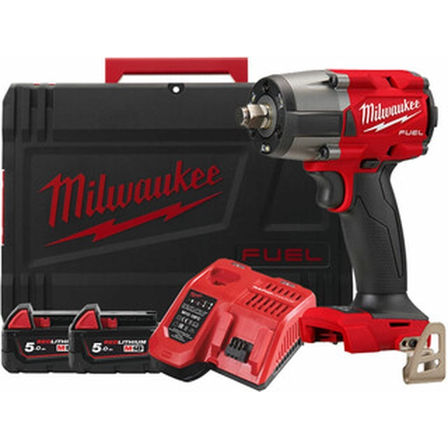 Chave de impacto sem fio Milwaukee M18FMTIW2F12-502X 18 V | 47 Nm/475 Nm/610 Nm/745 Nm | 1/2 polegadas | Carbono sem escova | 2 x 5 Ah bateria + carregador | No caso de serviço pesado