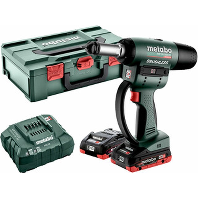 Chave de rebite sem fio Metabo NMP 18 LTX BL M10 18 V | M10 | 15000 N | Carbono sem escova | 2 x 4 Ah bateria + carregador | em metaBOX