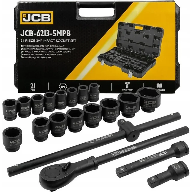 Cheie de impact JCB SET DE CHEIE DE IMPACT JCB 21el. 3/4" 6KĄT. (17-50mm)