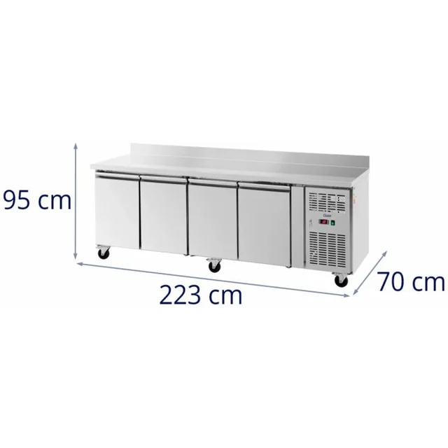 Chladiaci stôl na kolieskach - 550 l - 4 komory - 223 x 70 cm - trieda B - ráfik - nerezová oceľ - Royal Catering 10013280 RCRT-4D550RE 4062859257321