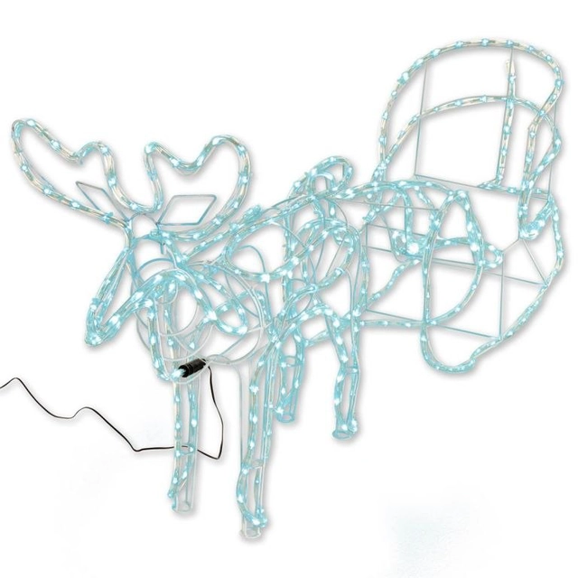 Christmas decoration reindeer with sleigh, cold white, 140 cm