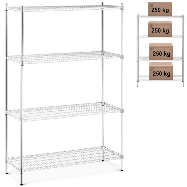 Chrome-plated workshop shelf 4 openwork shelves for 1 t 1000 kg 120x45x180 cm