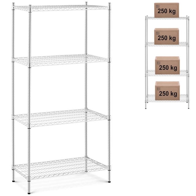 Chrome-plated workshop shelf 4 wire shelves for 1 t 1000 kg 90x45x180 cm