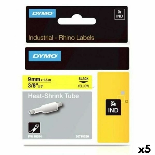 Cinta para impresora de etiquetas laminada Rhino Dymo ID1-9 Amarillo Negro 9 x 1,5 mm (5 Pcs)