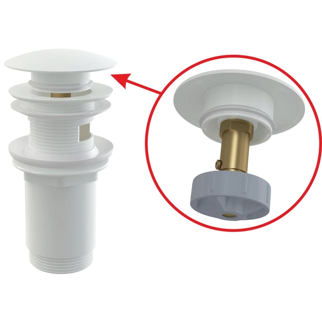 CLIK/CLAK sink drain 5/4 metal with overflow, large stopper, white