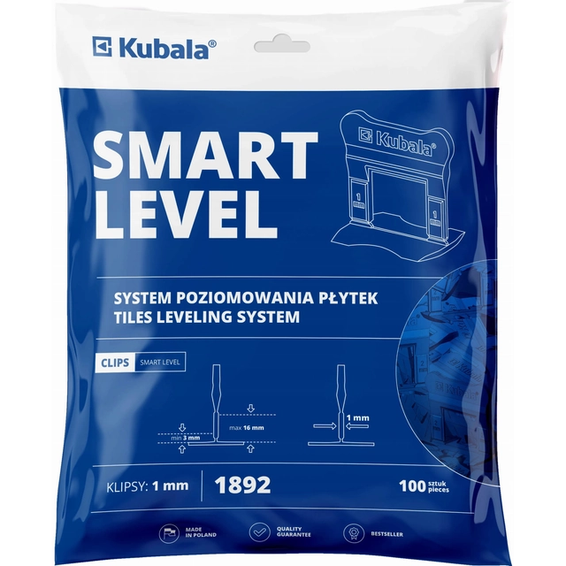 Clipes de nivelamento de ladrilhos Kubala Smart Level 1,0mm 100 peças