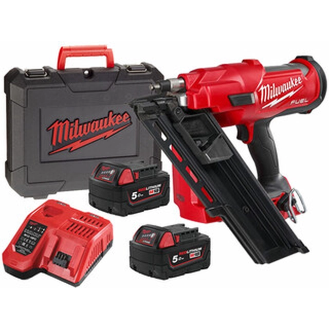 Cloueur de structure sans fil Milwaukee M18FFNS-502C 18 V | 50 - 90 mm | Diamètre 2,8 - 3,3 mm | 34 ° | Carbone sans balais | 2 x 5 Ah batterie + chargeur | Dans une valise